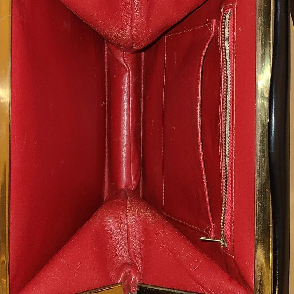 Designer Susan Gail‎ original black handbag red interior vintage